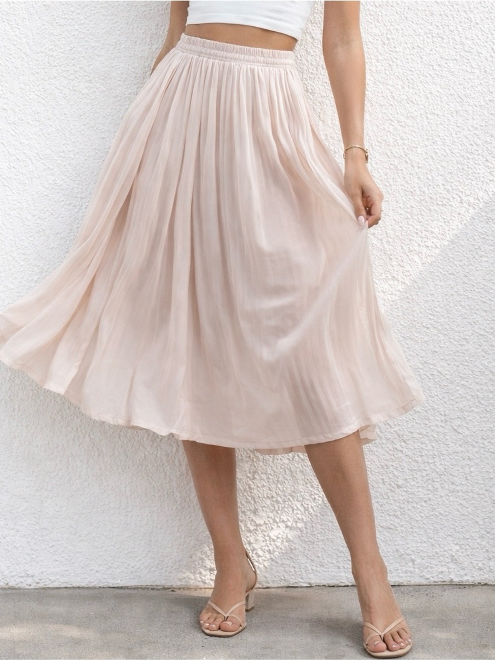 Silky Pleated Midi Skirt